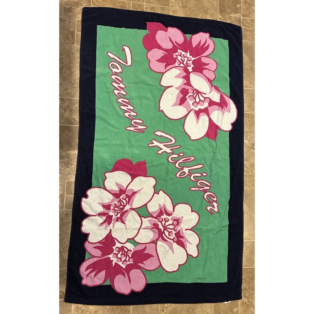 Vintage Tommy Hilfiger Beach Towel Hibiscus Flowers 40X70‎ Inches